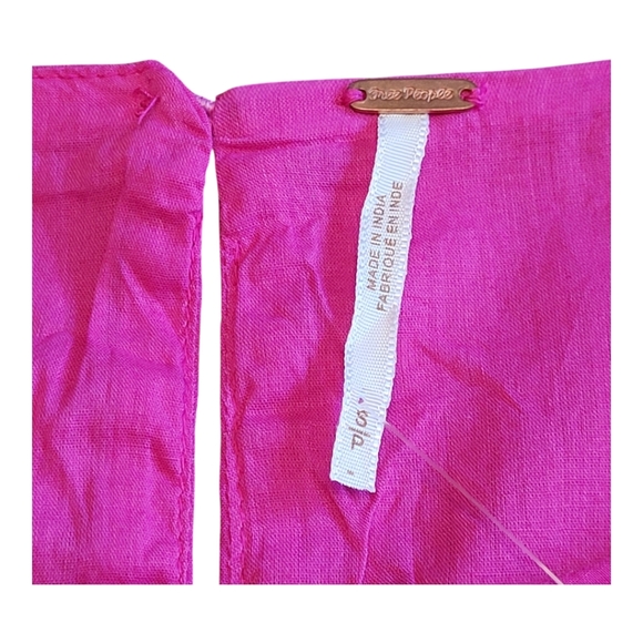 NWT Free People Hope Mini Dress Fuchsia Puff Sleeve Ruched Cotton S - Picture 9 of 17